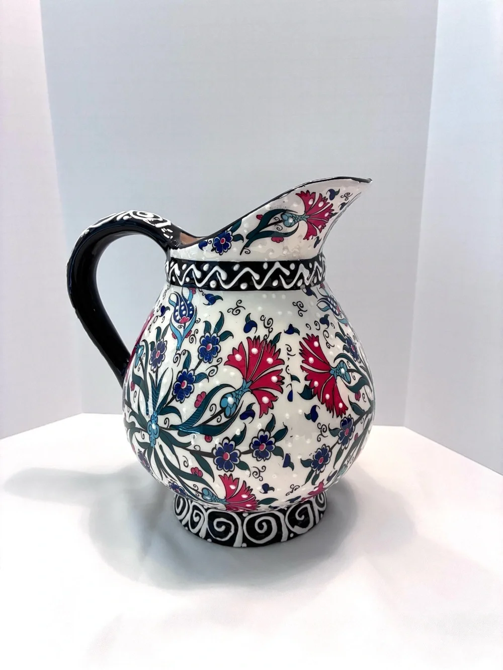 Nakkas Cini hand-painted Turkish ceramic pitcher